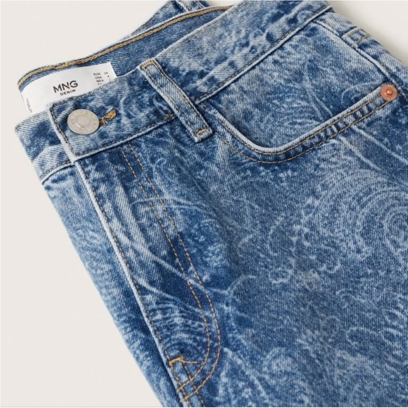 NWT MANGO Medium Blue Paisley Mid-rise straight leg jeans 1 MNG sustainable - Picture 10 of 13